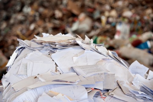 Workers managing construction debris responsibly